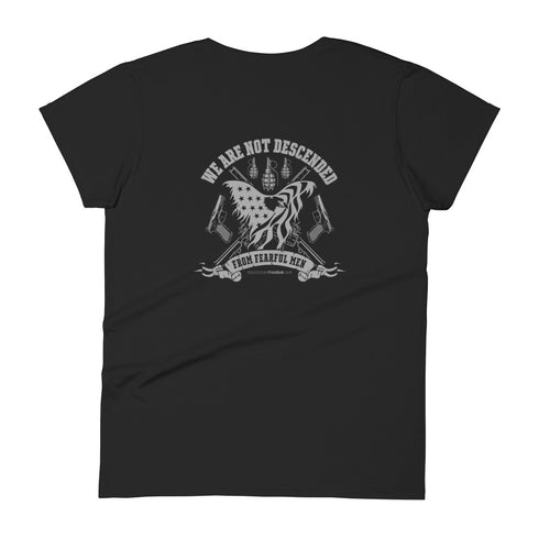 In stock We Are Not Descended from Fearful Men Women's short sleeve t-shirt (Back Design) - Mainstream Freedom
